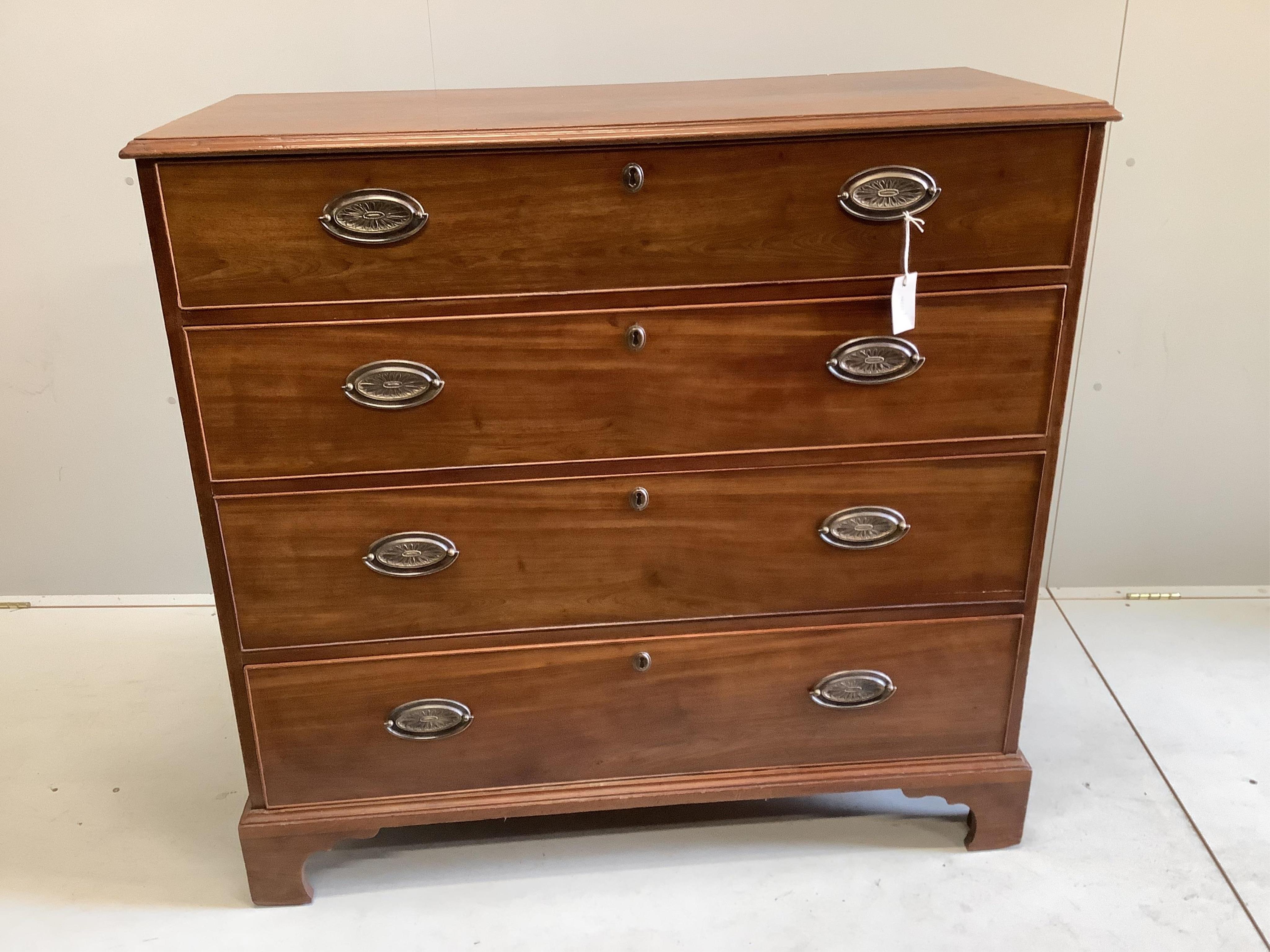 A George IV mahogany four drawer chest, width 114cm, depth 50cm, height 108cm. Condition - fair
